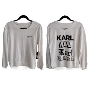 Karl Lagerfeld Paris | White & Black SPELL-OUT Newspaper Graphic Logo Sweatshirt